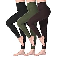 SINOPHANT High Waisted Leggings for Women, Buttery Soft Elastic Opaque Tummy Control Leggings, Plus Size Workout Gym Yoga(Black/ArmyGreen/Brown,S-M)