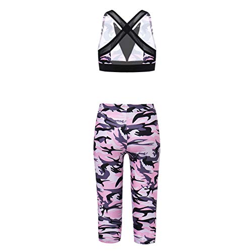Yeahdor Girls Camouflage Athletic 2 Pcs Dance Outfit Crop Top with Capri Pants Gymnastics Activewear2