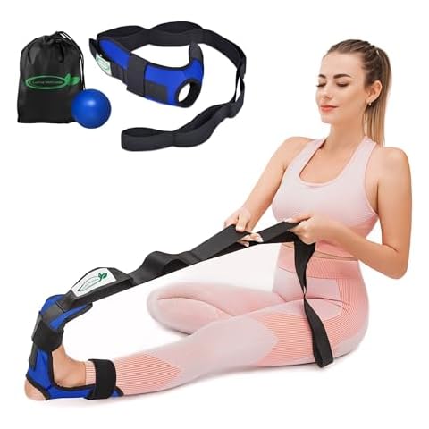 Lumia Wellness Foot and Calf Stretcher for Plantar Fasciitis, Includes Massage Ball, Achilles Tendinitis, Foot Drop, Yoga Foot & Leg Stretching Strap (Blue) Cover