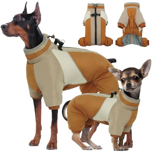 Kuoser Wasserdichter Hundemantel für Kleine Hunde - Wärmer, Winter, Mit Geschirr, Moden Hundejacke, Reflektierend für Kleine Hunde, Braun S