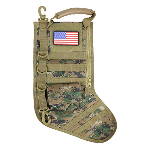 OSAGE RIVER Tactical Christmas Stocking with USA Patch Handle MOLLE Webbing Zip Pocket Christmas Stocking Gift for Patriotic Firefighter Army Police Veteran Marpat