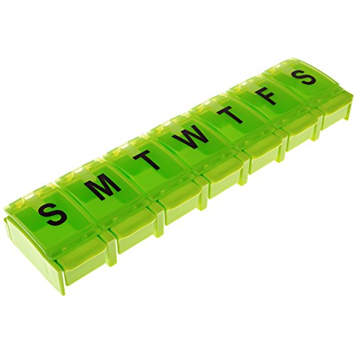 Large 7 Day Pill Box - Weekly Pill Organizer - Vitamins- Medications- Supplements - Fish Oil ∣ Pill Case - Dispenser - Holder -Lime Color ∣Pill Organizer by Survive! Vitamins