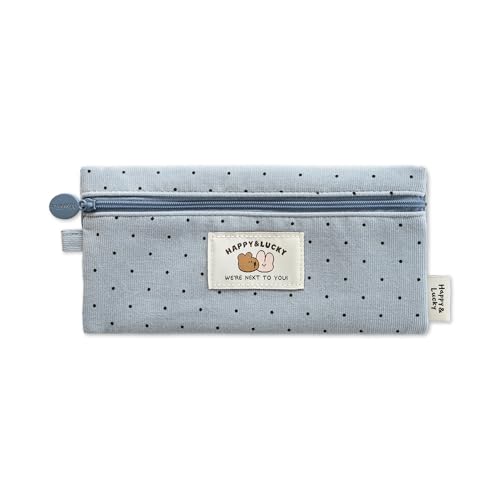 Image of Monolike Happy and Lucky Candy Dot pen case, Blue - Slim Corduroy Style Cotton Pen Pouch, Cute Aesthetic Pastel Stationery Organizer for Office