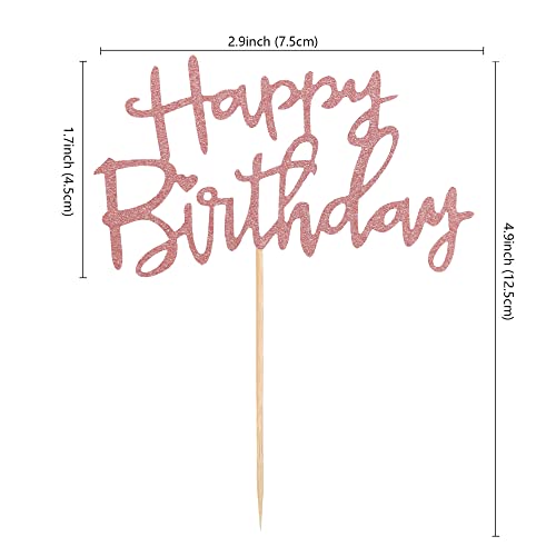 24Pcs Happy Birthday Cupcake Toppers Rose Gold Glitter Cupcake Picks Birthday Cake Decorations Baby Shower Anniversary Party Supplies #TOP1