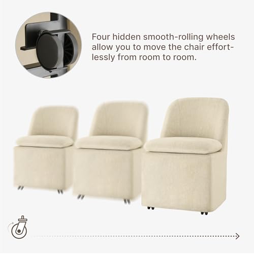 Image of KISLOT Upholstered Dining Chairs Set of 2 with Casters, Modern Side Armless Deskchair with Washable Slipcover & Sturdy Metal Frame for Diningroom Bedroom Livingroom Reading Room, Sand Fabric