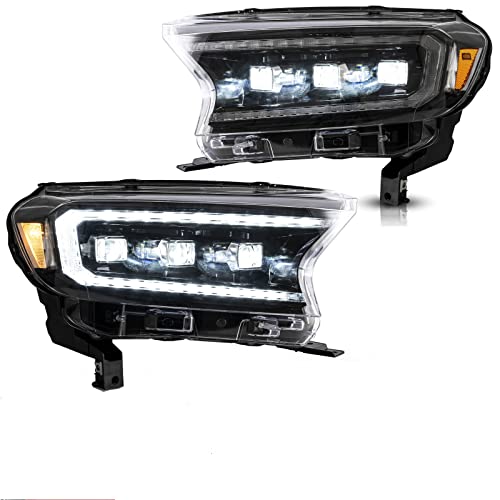 Vland LED DRL Headlights Assembly Pair For 2019-2021 Ford Ranger Amber Reflector W/Sequential Front Lamp