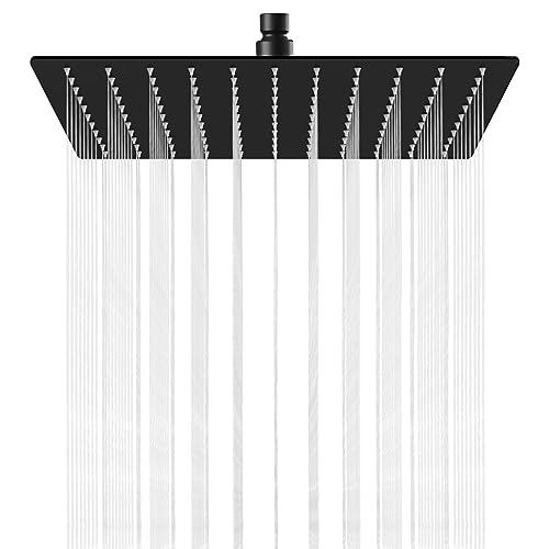 Midanya 10 Inch Rain Shower Head Matte Black 10 Square Rainfall Stainless Steel High Pressure Bath Showerhead Rainfall Showerhead 1/16 Ultra Thin Waterfall Full Body Coverage with Silicone Nozzle