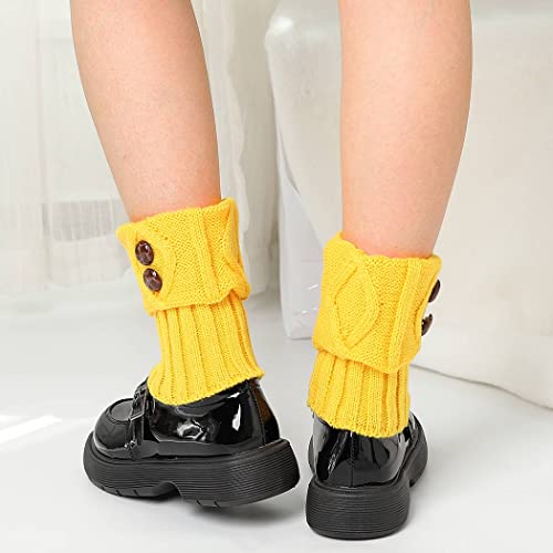 Image of Short Socks Warmers Crochet Knitted Boot Cuffs Leg Warmers Button Toppers for Women and Girls