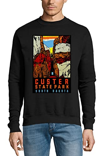 Sweat Custer State Park South Dakota pull vintage en coton retro noir