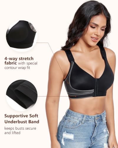 Image of Lemorosy Women's Front Closure Posture Support Wireless Bra | Back Smoothing, Non Padded, Full Coverage, Comfortable