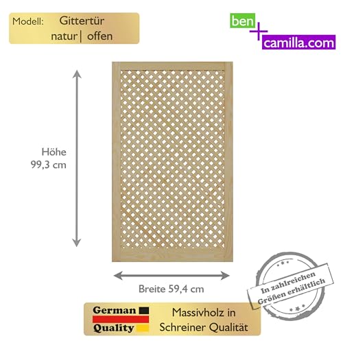 ben+camilla.com Gittertür 99,3 x 59,4 cm | Hochwertige Kiefer Massivholztüren - unbehandelt für Schrank- & Möbelbau oder Heizungsverkleidung