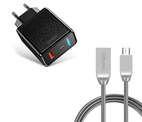 Câble Micro USB vers Micro USB DrPhone avec adaptateur noir et argent pour smartphone