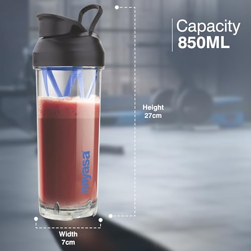 Image of Nayasa Sprint Gym Plastic Shaker Bottle 850 ML | Unbreakable Protein Shaker Bottle with Mixer | Pre Workout And BCAAs Gym Bottle, Leakproof Gym Sipper Bottle for Men & Women | Blue