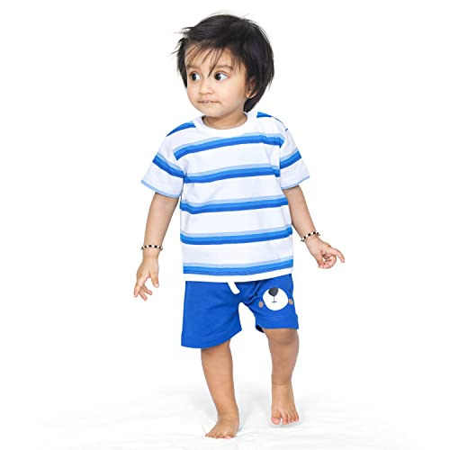Image of ARIEL Baby Boys & Baby girls Cotton Printed Round Neck Half Sleeve T-shirt & Short Summer Clothing Sets