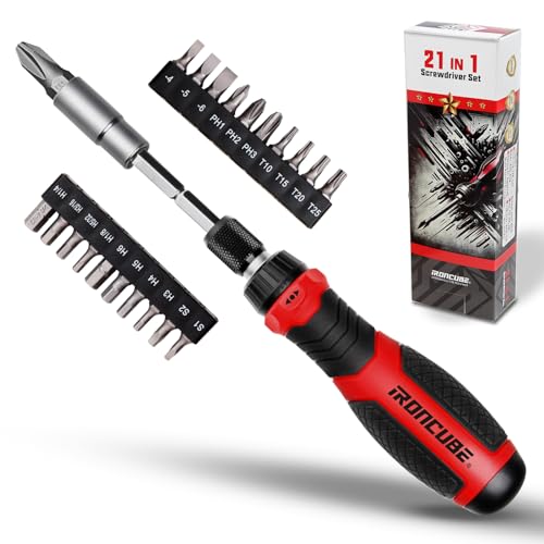 IRONCUBE Multi Ratcheting Screwdriver Set: 21 in 1 Magnetic Multiple bits Suitable for Everyday Household Use