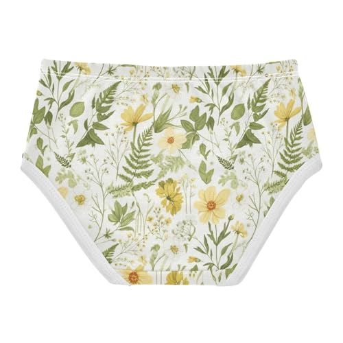 Yellow White Wildflowers Toddler Girls Panties, Girls' Cotton Brief Underwear, 2T–8 Years2