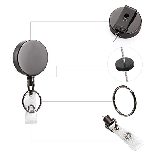 RUIENN ピンオンリール クリップ式オンリール 伸縮キーホルダー IDカードリール 70cmまで伸びる 太目 ステンレス製ワイヤー 落下防止 全身金属製 錆び対策 艶消し 2個セット 5枚目