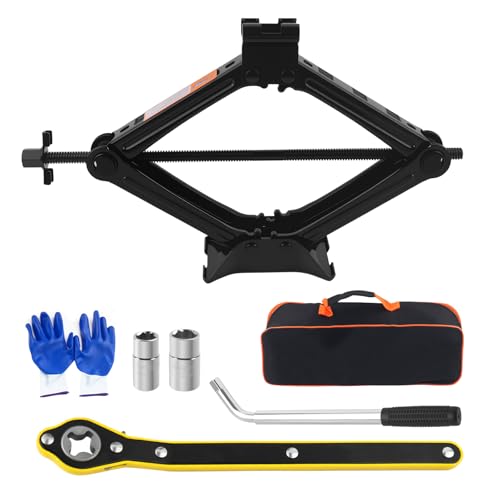 2T Scissor Jack for Car Tool Kit Heavy Duty Car Tire Changing Kit for Automotive Lifting with Ratchet Wrench & Lug Wrench Sturdy Cars Jack Kits Automotive Tools Lift Range 3.93-15.35