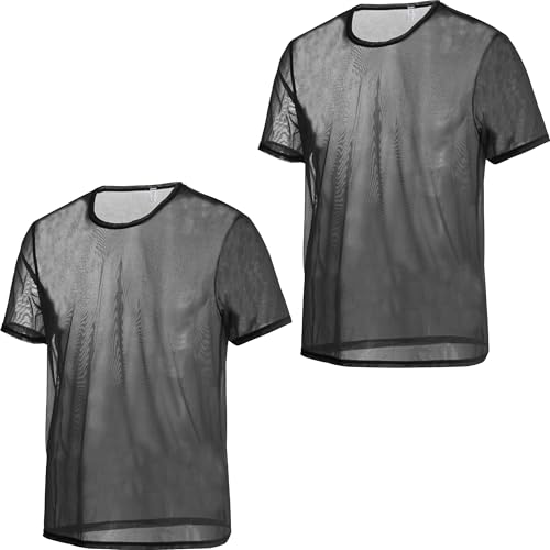 ZONBAILON Mens Sexy Mesh Fitted Shirt Short Sleeve See Through Transparent Muscle T-Shirts Top for Male