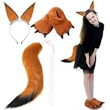 Maiteenly Winter Fox Costume Set Cute Fox Plush Fluffy Ears Tail Animal Paw Winter Claw Shoes Costume Plush Party for Women