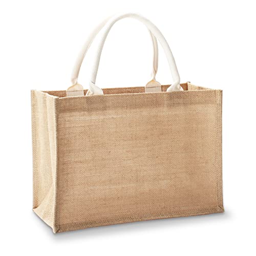 YACEYACE Jute Tote Bags 14.5 x 6.7 x 10.2 Pack of 1 Burlap Bridesmaid Bags Burlap Beach Totes Jute Travel Bags with handles Tote Bag for DIY Gym Shopping Wedding
