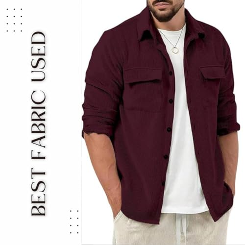 Image of COMBRAIDED Corduroy Men's Full Sleeve Casual Striped Shirt - Comfort Fit, Ideal Stylish and Versatile Clothing