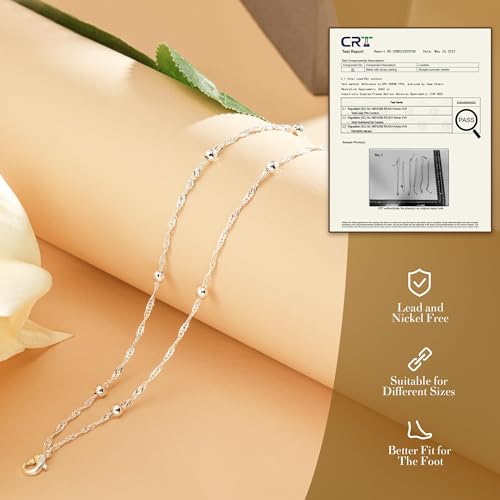 Image of Kenivira Sterling Silver Ankle Bracelets for Women,Gold Dainty Layered Waterproof Anklet for Women, Anklet Set Stackable Beach Gift Adjustable Size