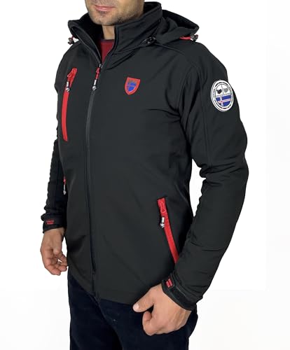 Threelands pioneer Chaqueta con capucha Softshell impermeable para hombre chaqueta técnica al aire libre para senderismo, Negro , M