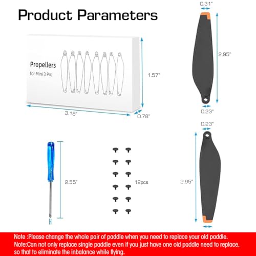 Image of Verilux Mini 3 Pro Propeller for DJI, 8pcs Propeller Blades Replacement for DJI Mini 3 Pro, Ultral Lightweight Silent Flight Propeller Set with Screwdriver 12 Screws Low Noise Replacement Drone Wings