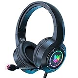 CUYUFIA Auriculares estéreo para juegos para PS4 interruptor PC portátil cancelación de ruido sobre el oído auriculares con micrófono RGB luz