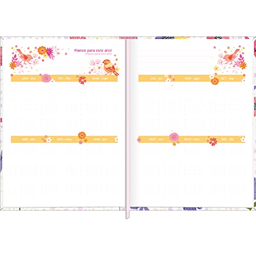 Agenda Costurada Diária 12,3 x 16,6 cm Charme 2023 - Flores Branca e Rosa - Tilibra