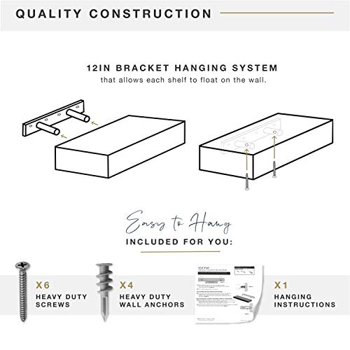 Image of MCS Gray Woodgrain Deep Floating Shelves, 12 Inch x 8 Inch, Set of 2, 12 x 8