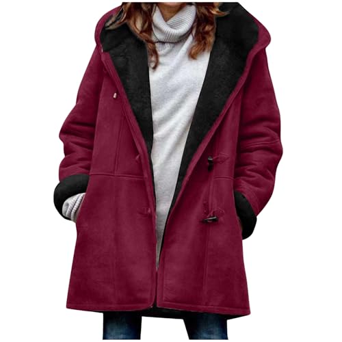 Womens Sherpa Lined Jackets Plus Size Winter Coats Faux Suede Pea Coat Warm Fleece Parka Outerwear