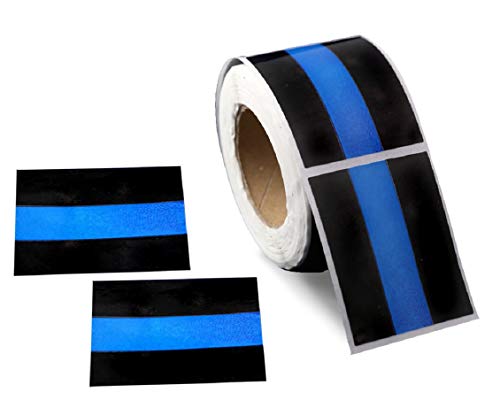 250 Leo Law Enforcement Rectangle Blue Line Flag Stickers - Black Rectangle with Blue Line for Police Support (250 Stickers)
