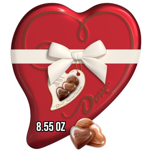 DOVE Assorted Valentine's Day Dark Chocolate and Milk Chocolate Truffles, Valentines Chocolate Candy Chocolates including Peanut Butter and Caramel Candies, 8.55 oz Heart Tin - image 1