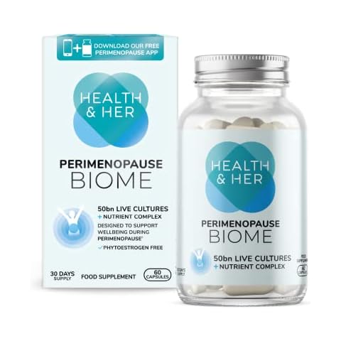 Health & Her Perimenopause Biome 50bn Live Cultures Supplements for Women - Support for Perimenopause Symptoms - 1 Month Supply of 60 Perimenopause Biome Tablets Vegan - Phytoestrogen Free Cover