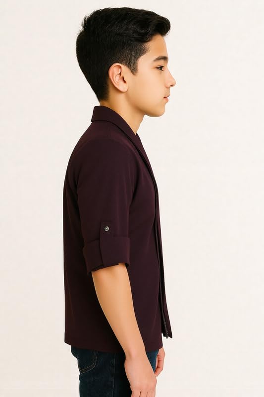 Image of Boys Full Sleeves Solid Shrug and T-Shirt