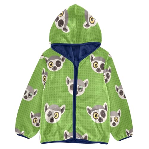 Lemur Faces on Green Background Toddler Fleece Jacket Girl Boys Hooded Fleece Jacket Coat Warm Outwear Zip-up 3-10T