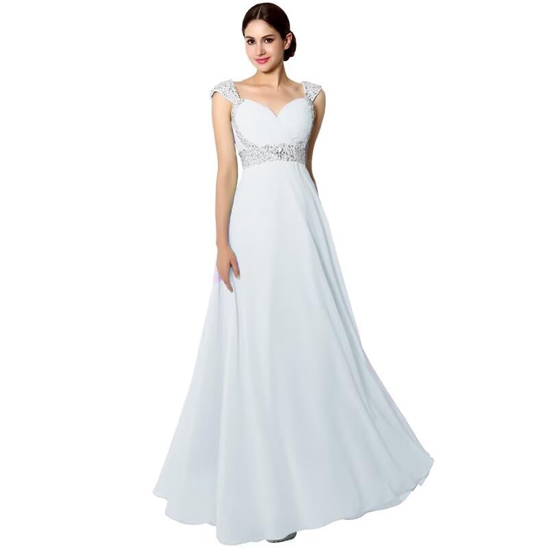 SOB Women's Formal Dresses Sweetheart Sequin Cap Sleeve Empire Waist Beaded Long Evening Dresses