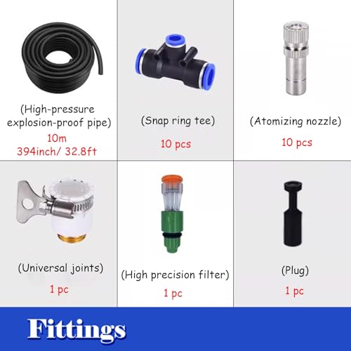 Adjustable Misting Water Irrigation Kit for Farms & Construction, 32.8ft Cooling System for Cattle, Chickens, Pigs & Plant Watering, Outdoor Water Output Equipment