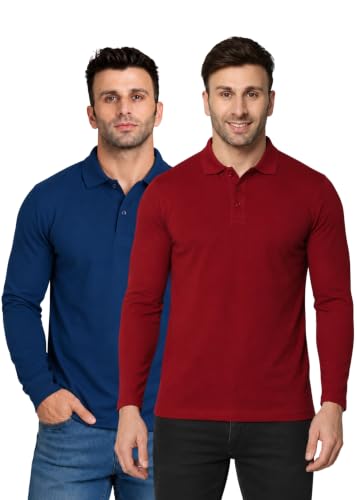 Image of INKKR Full Sleeve Men's Solid Polo Neck T-Shirt Combo