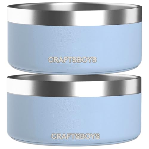 Craftsboys Dog Bowl, Dog Food Water Bowl with Non-Slip Rubber Base, Stainless Steel, Double Wall Small Medium Large Dogs, 32oz, Pack of 2 (Light Blue)