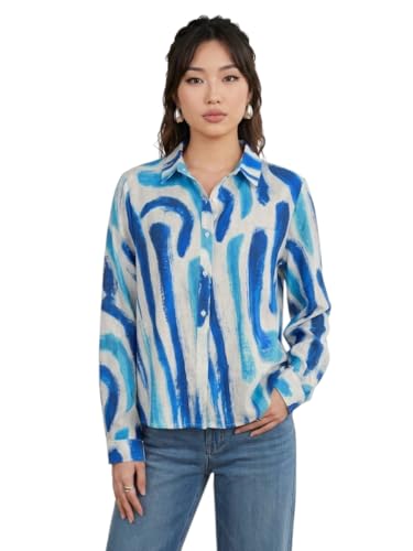 Image of OOMPH! Women Abstract Printed Smart Casual Oversized Shirt | Trendy Printed Shirts | Fun Prints | Drop Shoulder Oversized Westernwear