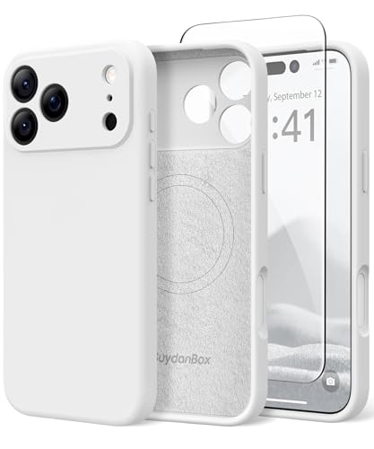 SuydanBox Magnetic for iPhone 17 Pro Max Case Compatible with MagSafe [Full Camera Protection][Screen Protector] Silicone Shockproof Protective Phone Case for iPhone 17 Pro Max 6.9 White