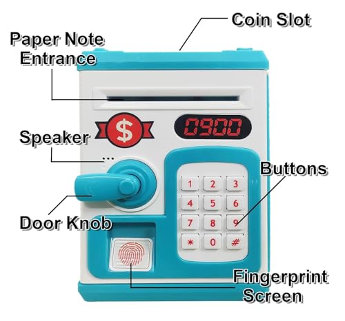 Image of Fingerprint Money Safe Bank Toy for Kids | Password Lock Piggy Bank with Automatic Cash Deposit | Electronic Coin Saving Box | Safe Locker Toy for Boys & Girls