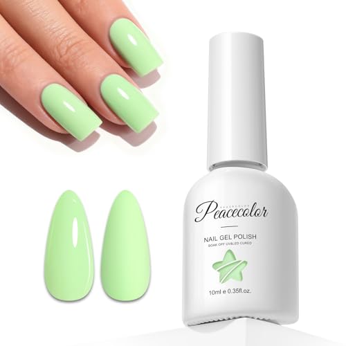PEACECOLOR Esmaltes Semipermanentes para Uñas Verde 10ML, Esmaltes de Uñas Soak Off Gel UV/LED Pintauñas Semipermanentes para Principiantes