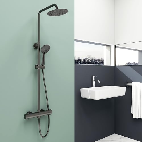 Aica sanitarios columna de ducha con termostato negro mate