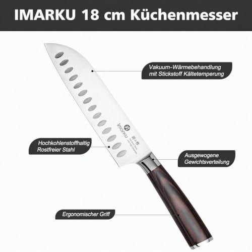 imarku Santoku Messer 17cm, Edelstahl Santokumesser für Präzise Schneiden – Ansicht 3