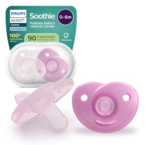 Philips Avent Soothie Soothers - One-Piece Silicone Design Newborns Flexible Teat BPA-Free Sterilising Case 2 Pack SCF099/27