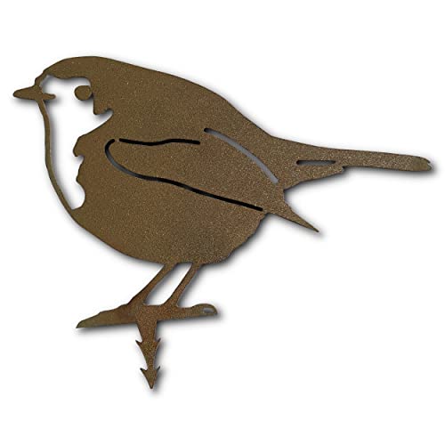 ARTTEC Design Rotkehlchen/Vogel aus Edelrost zum stecken - hochwertige Gartendeko aus Metall - Rostdeko für Garten, Balkon & Terasse - Metall Gartenstecker - Made in Germany